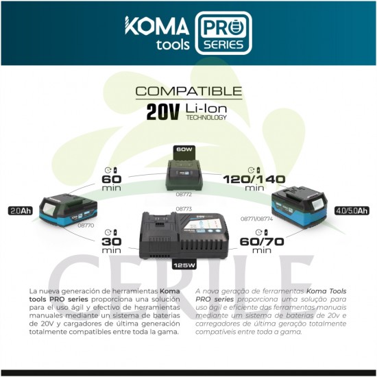 APARADORA BATERIA 20V (SEM BATERIA E CARREGADOR) 28,5X155CM KOMA TOOLS PRO SERIES BATTERY