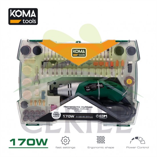 MINI FERRAMENTA MULTIÚSOS ROTATIVA 170W + 41 TIPOS DE ACESSÓRIOS (190 PEÇAS EM TOTAL) KOMA TOOLS