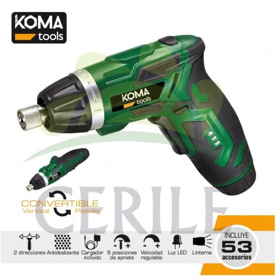 APARAFUSADORA A BATERIA REVERSIVEL LITIO COM 53 ACESSÓRIOS KOMA TOOLS