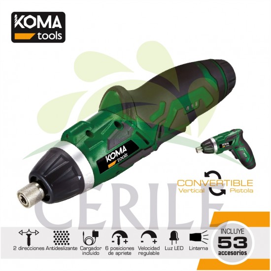 APARAFUSADORA A BATERIA REVERSIVEL LITIO COM 53 ACESSÓRIOS KOMA TOOLS