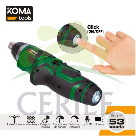 APARAFUSADORA A BATERIA REVERSIVEL LITIO COM 53 ACESSÓRIOS KOMA TOOLS