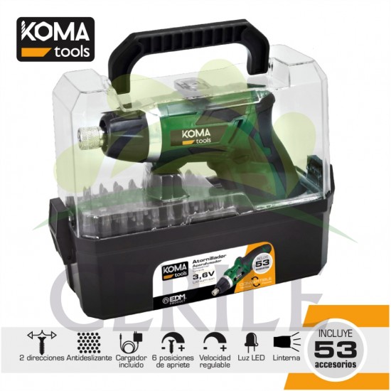 APARAFUSADORA A BATERIA REVERSIVEL LITIO COM 53 ACESSÓRIOS KOMA TOOLS