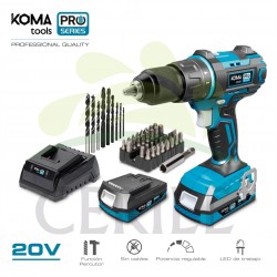 KIT BERBEQUIM / PARAFUSADORA COM PERCUSSÃO E MARTELO PERFURADOR PRO SERIES BATTERY KOMA TOOLS