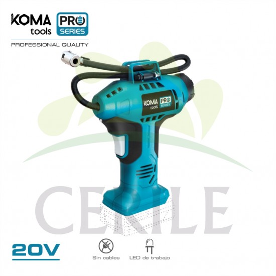 COMPRESSOR DE AR A BATERIA 20V (SEM BATERIA E CARREGADOR) 7,5X22X25,5CM KOMA TOOLS PRO SERIES BATTERY