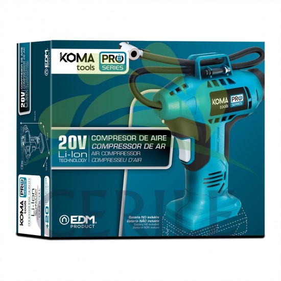 COMPRESSOR DE AR A BATERIA 20V (SEM BATERIA E CARREGADOR) 7,5X22X25,5CM KOMA TOOLS PRO SERIES BATTERY