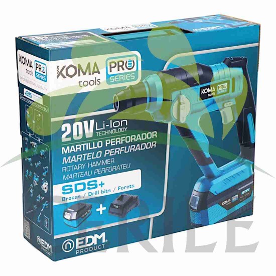 KIT ESTOJO COM MARTELO ROTATIVO 20 V COM BATERIA E CARREGADOR KOMA TOOLS