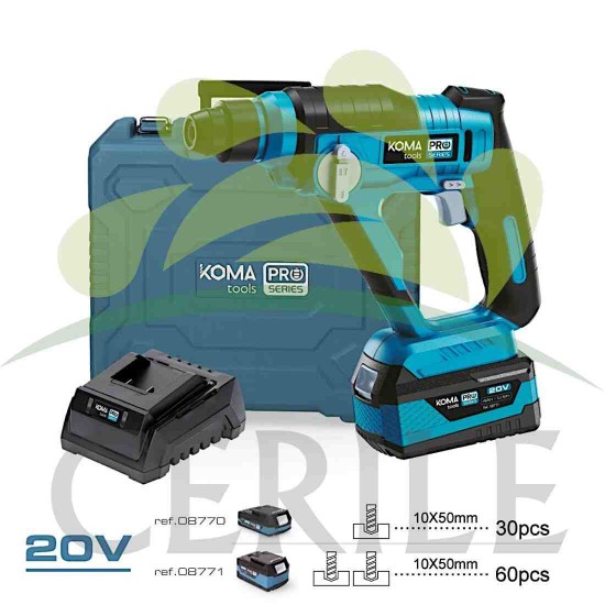KIT ESTOJO COM MARTELO ROTATIVO 20 V COM BATERIA E CARREGADOR KOMA TOOLS