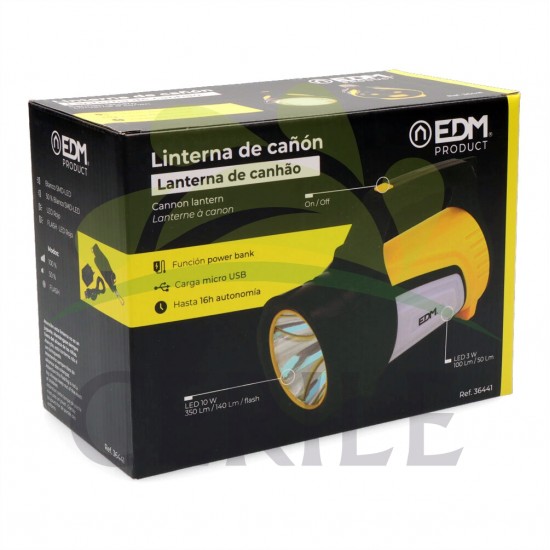 LANTERNA MULTIFUNÇÕES PORTÁTIL LUZ PRINCIPAL + LATERAL E POWER BANK 350lm EDM
